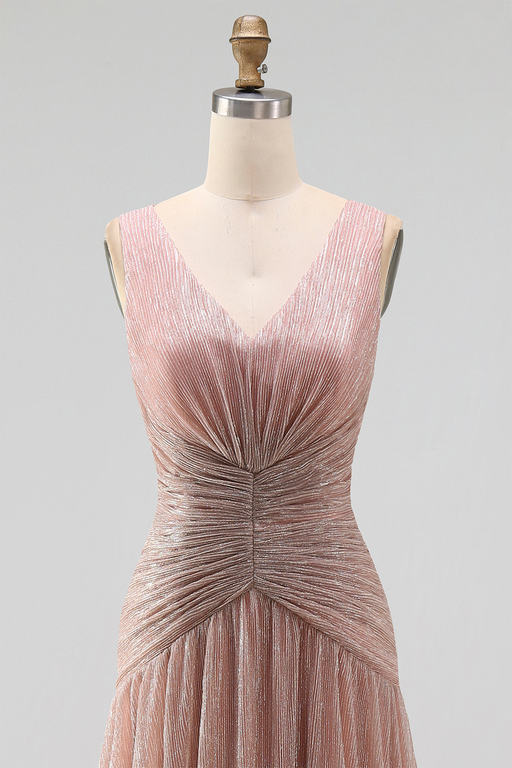 Dusty Rose A Line Ruched V Neck Long Formal Dress