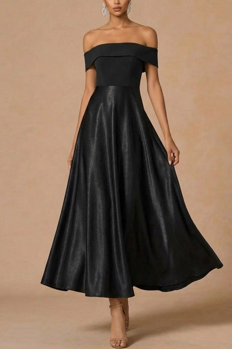 Black Formal Evening Dress A-Line Off the Shoulder Maxi Dress