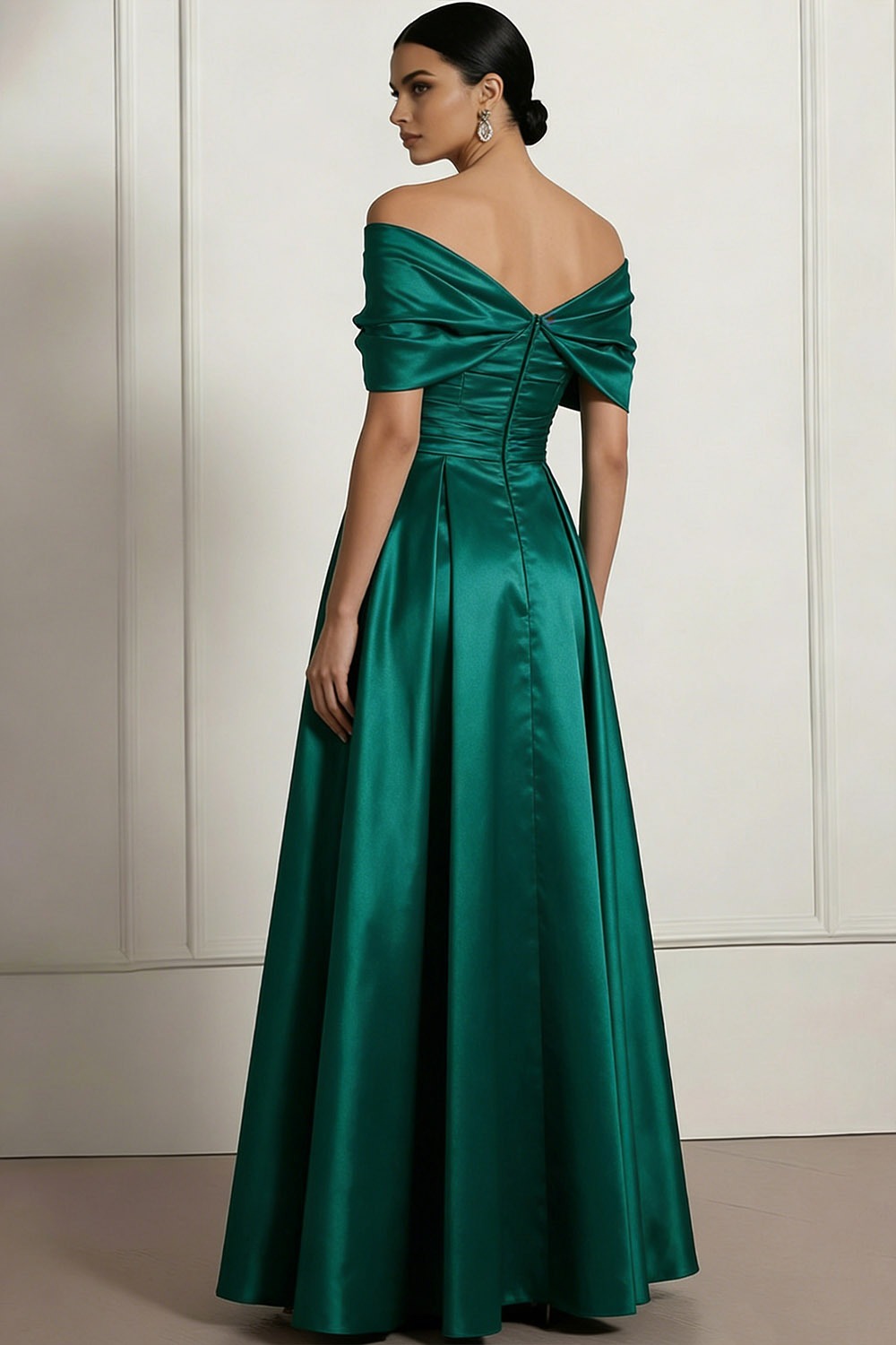 Emerald Green Formal Evening Dress A-Line Off the Shoulder Satin Maxi Dress