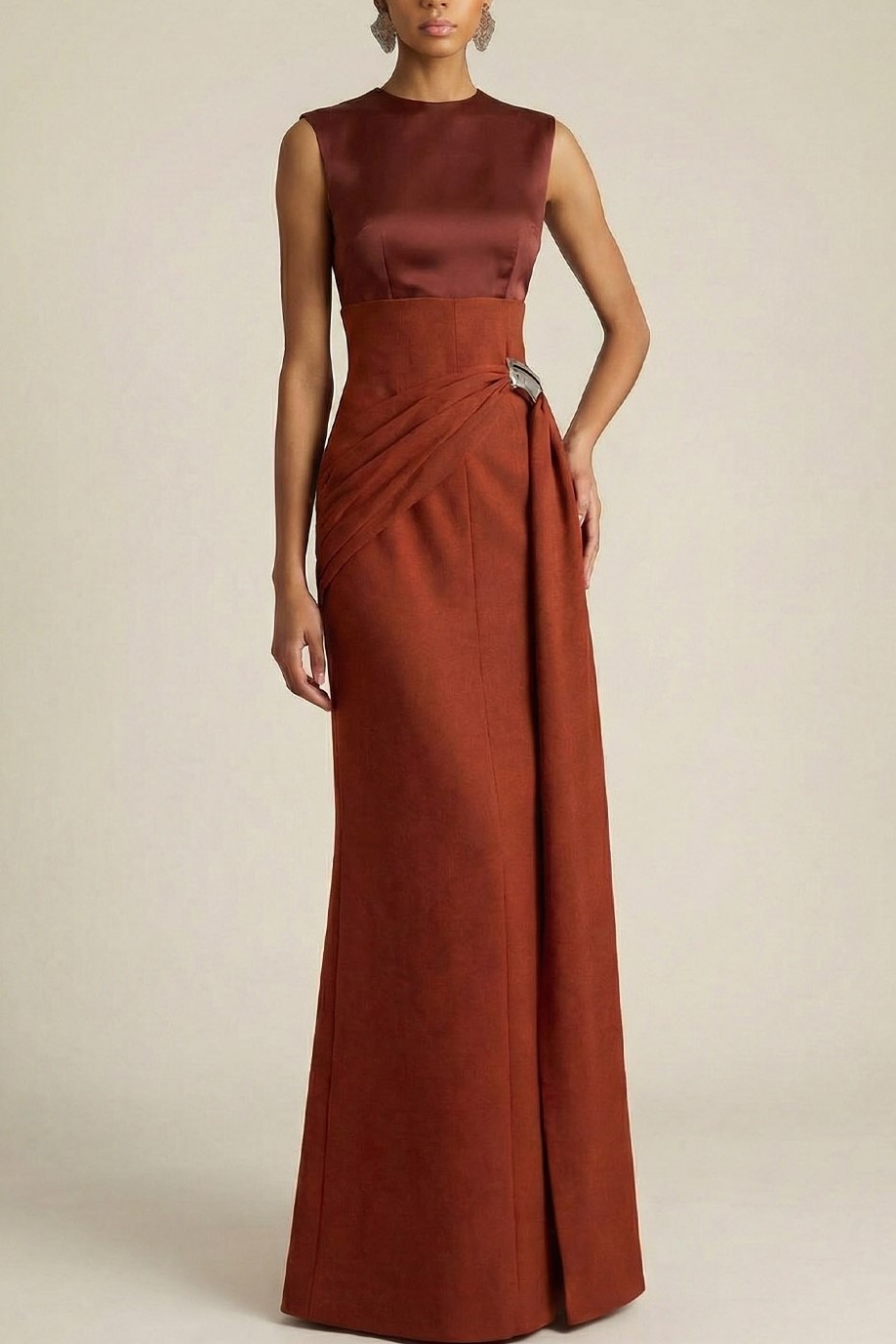 Formal Evening Dress Sheath Round Neck Sleeveless Maxi Dress