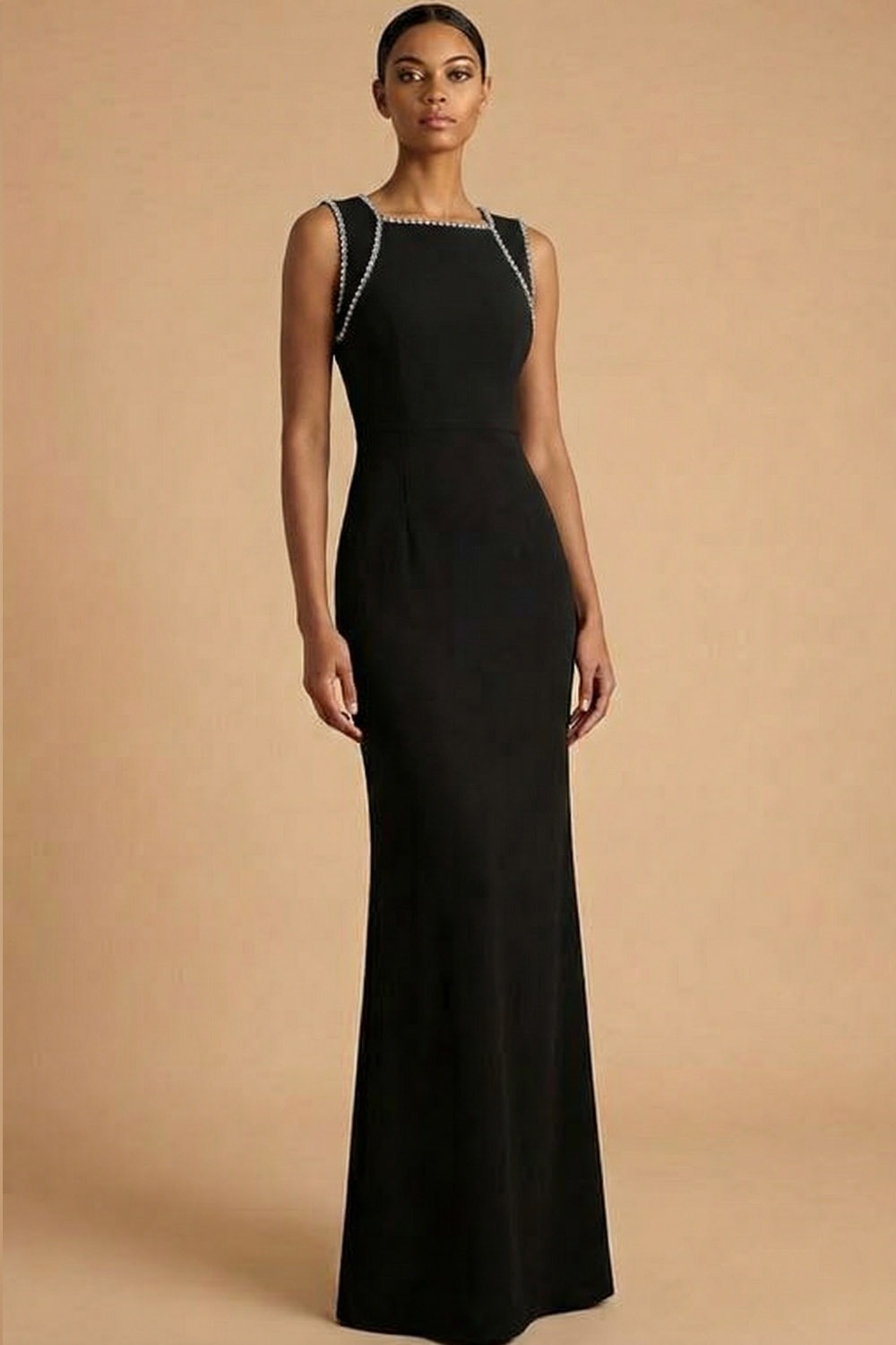 Black Formal Evening Dress Square Neck Sleeveless Maxi Dress