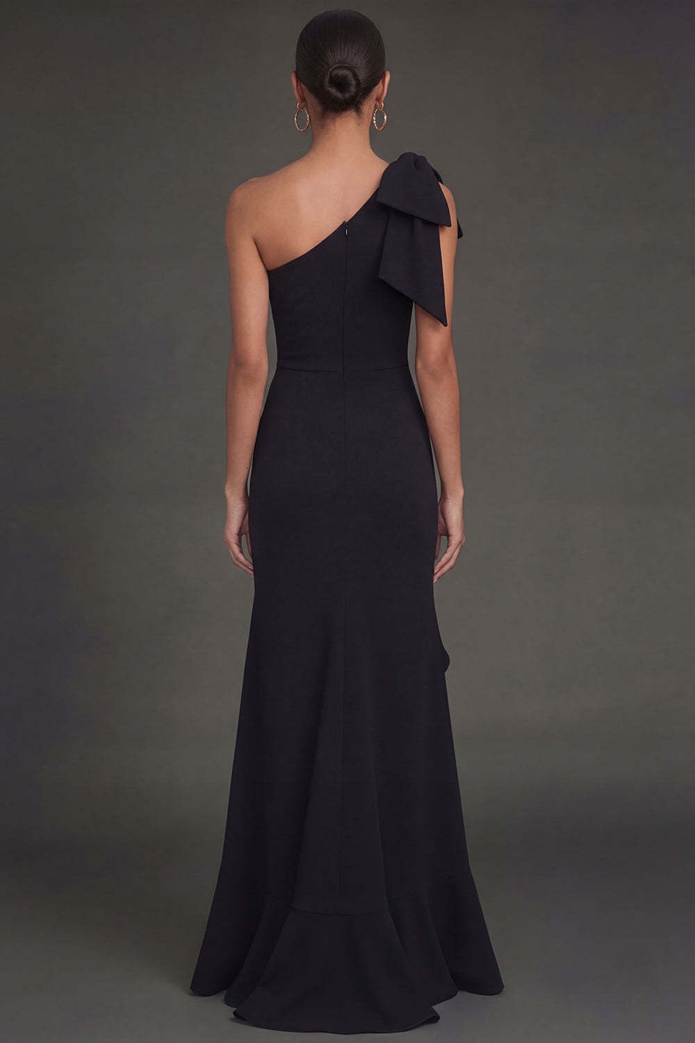 Black Mermaid Ruffled One Shoulder Long Formal Dress with Slit