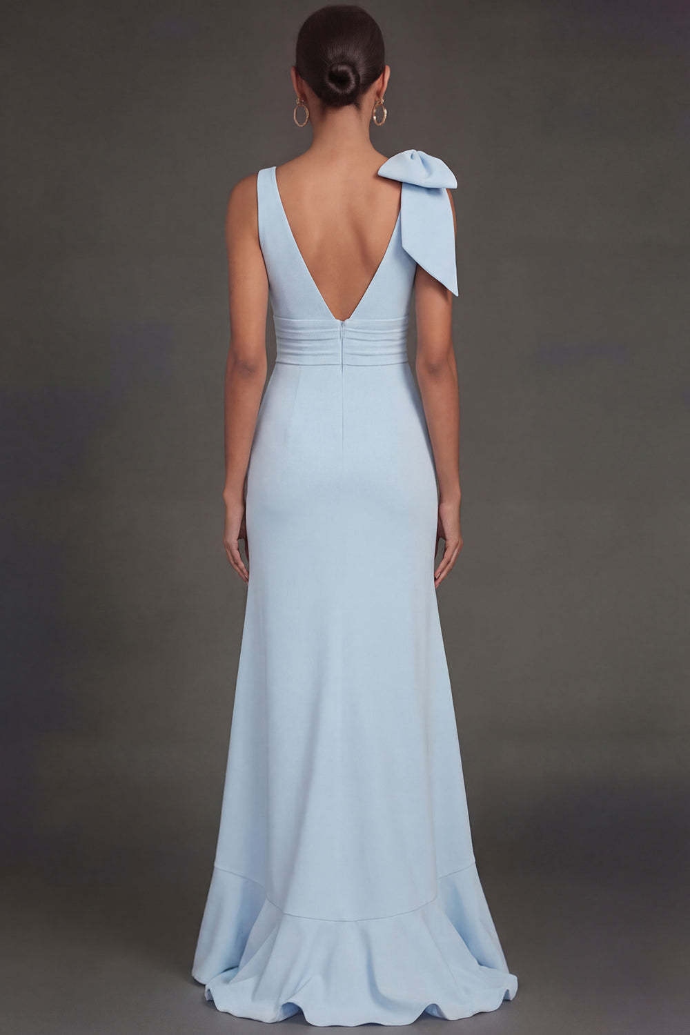 Dark Green Mermaid Ruffled V Neck Long Formal Dress with Slit