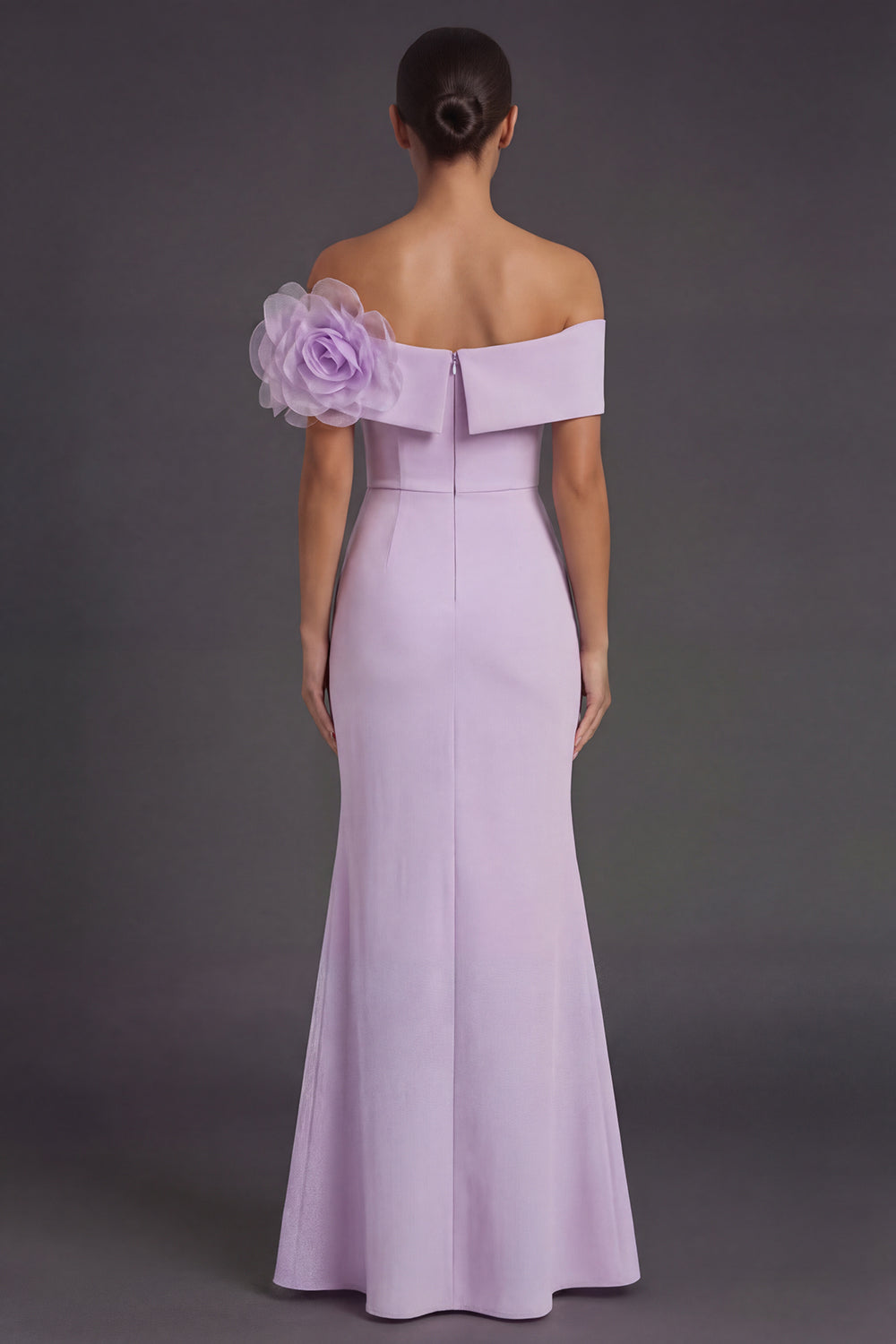 Lilac Off the Shoulder Mermaid Flower Long Formal Dress with Slit