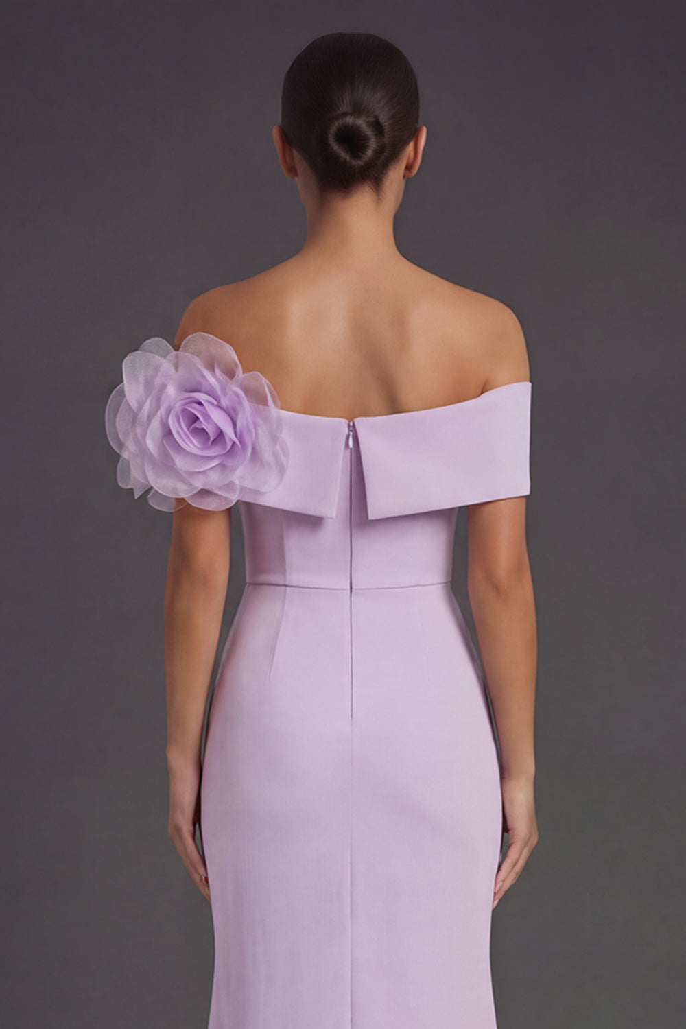 Lilac Off the Shoulder Mermaid Flower Long Formal Dress with Slit