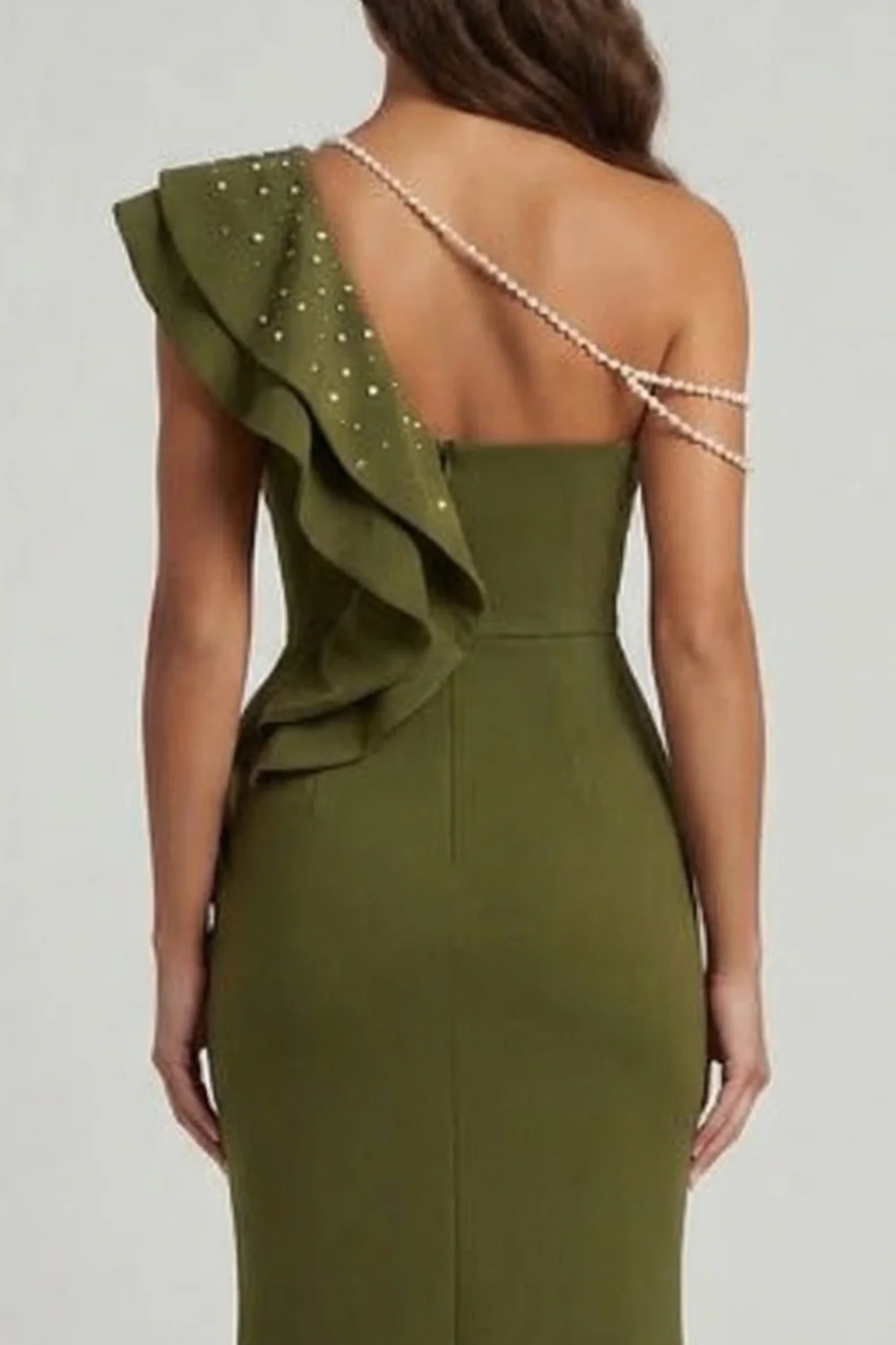 Mermaid Beaded Olive Long Mother of the Bride Dress with Ruffles