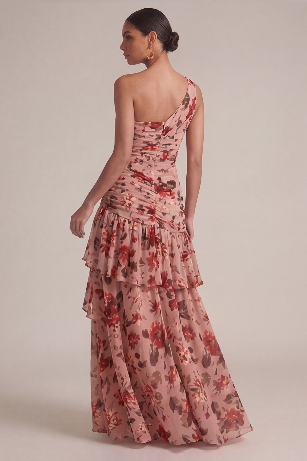 Dusty Rose Flower Wedding Guest Dress One Shoulder High-Low Dress