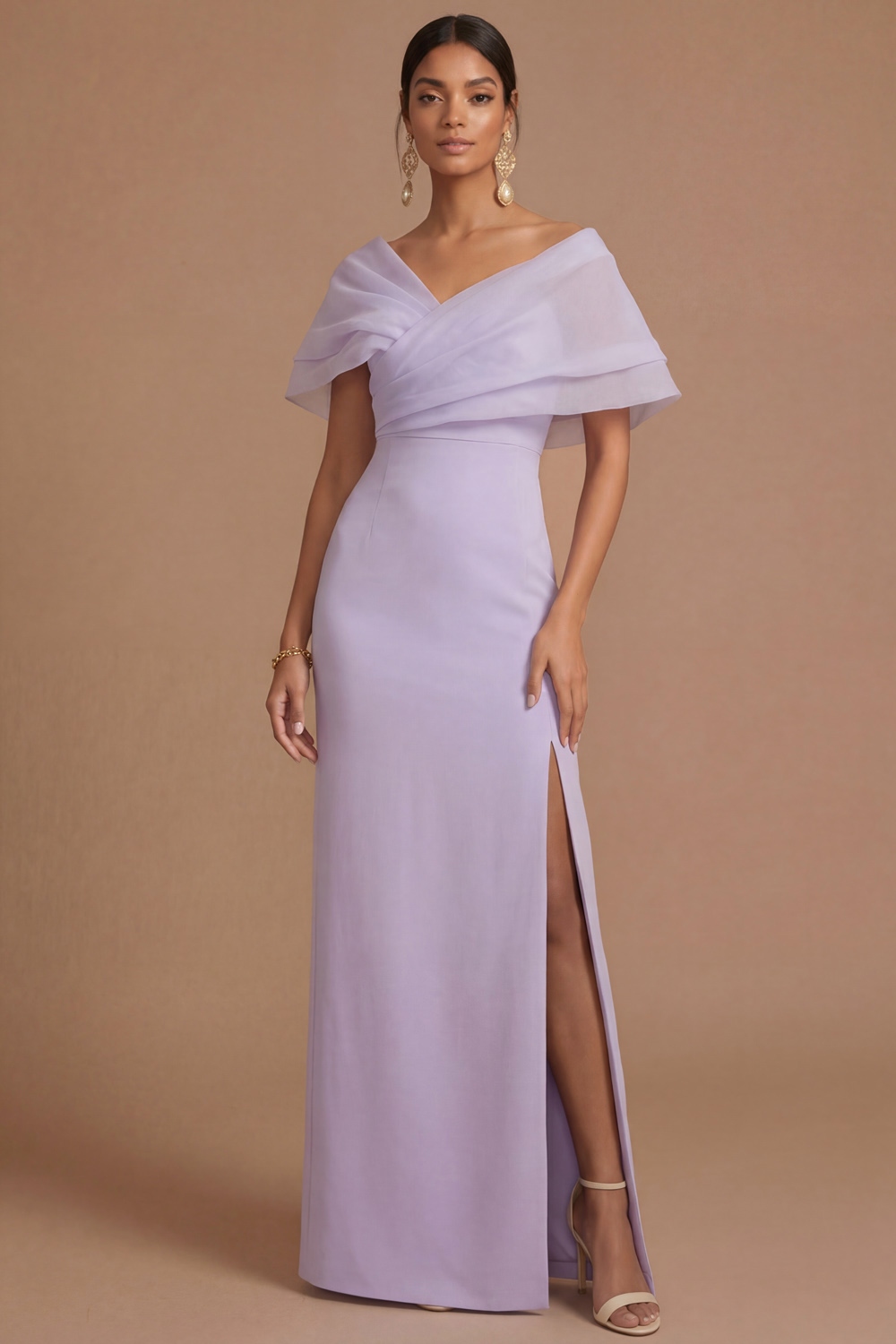 Lilac Wedding Guest Dress Sheath Off the Shoulder Maxi Dress with Slit