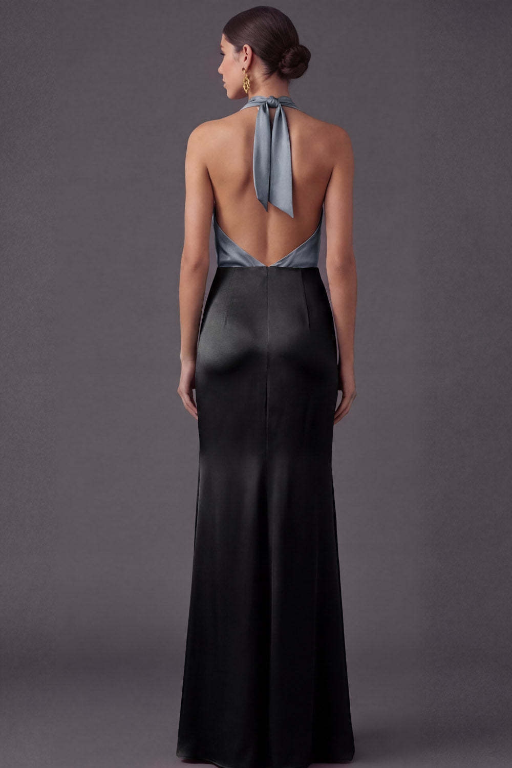 Dusty Blue Sheath Halter Neck Long Formal Dress with Slit