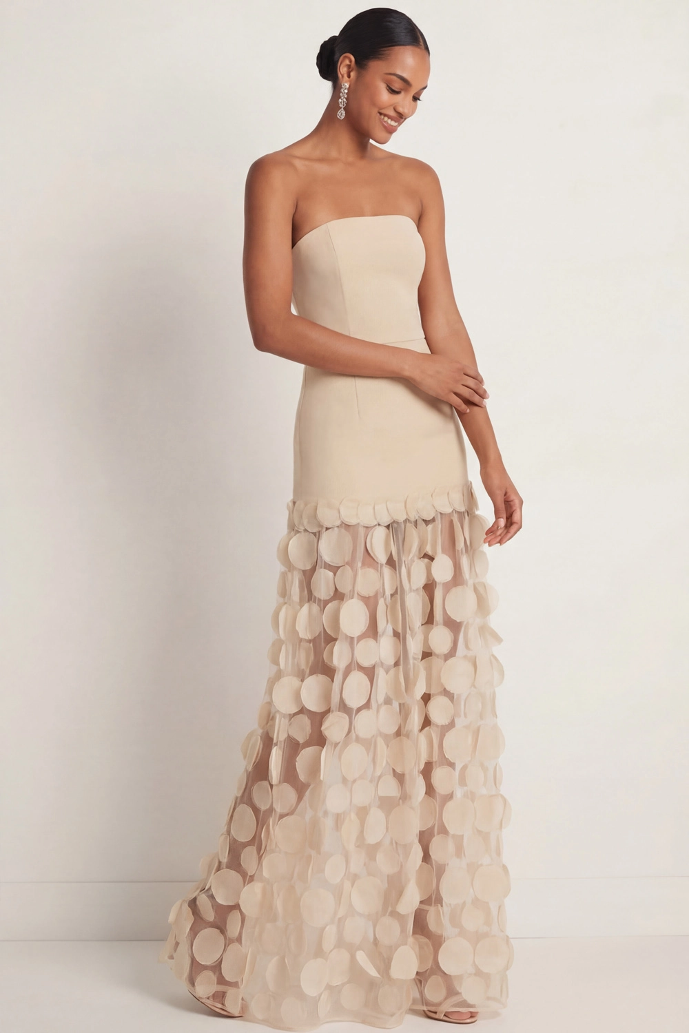 Champagne Wedding Guest Dress A-Line Strapless Maxi Dress