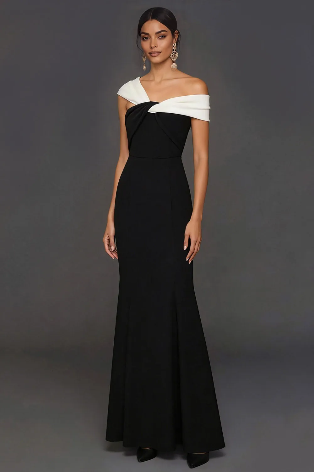 Black Mermaid Off the Shoulder Backless Sleeveless Long Formal Dress