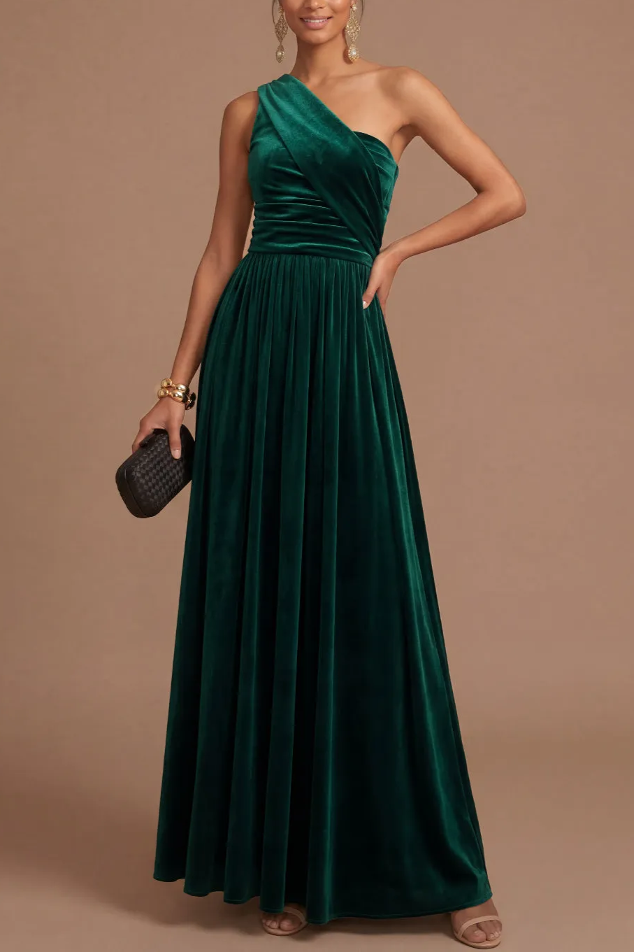 Dark Yellow Sheath One Shoulder Ruched Long Formal Dress