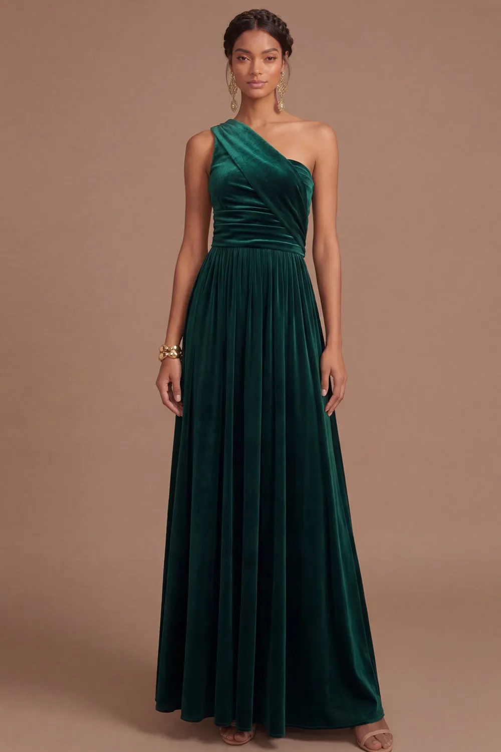 Dark Yellow Sheath One Shoulder Ruched Long Formal Dress