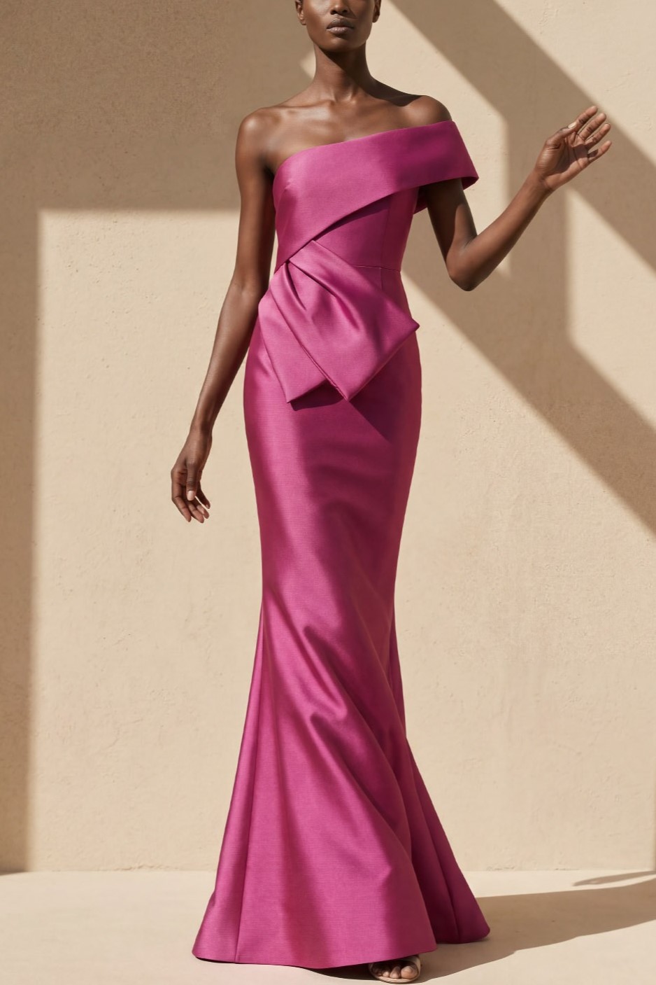 Raspberry Formal Evening Dress Mermaid Asymmetrical Neck Satin Maxi Dress