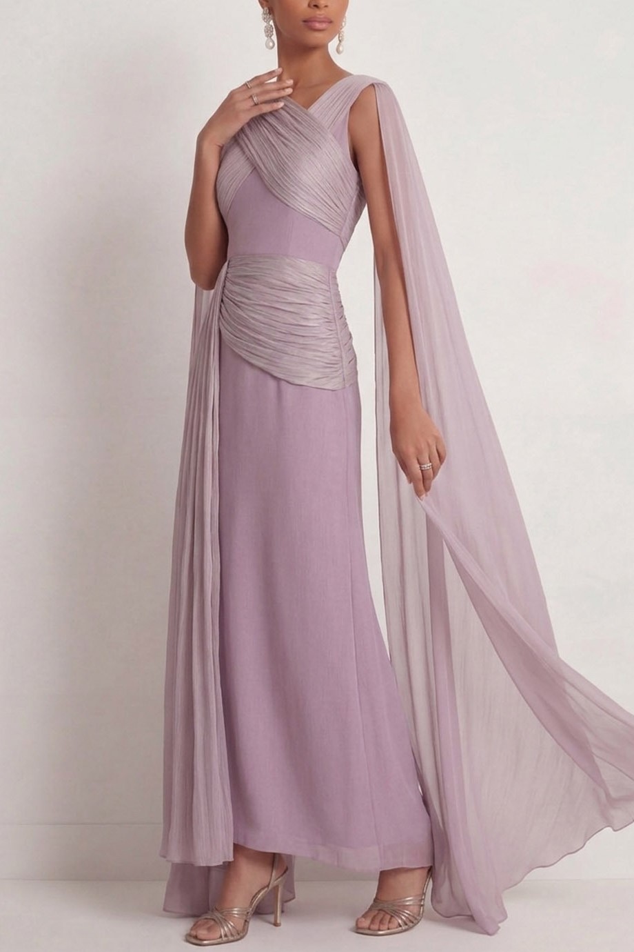 Lilac Formal Evening Dress Sleeveless Chiffon Maxi Dress with Cape