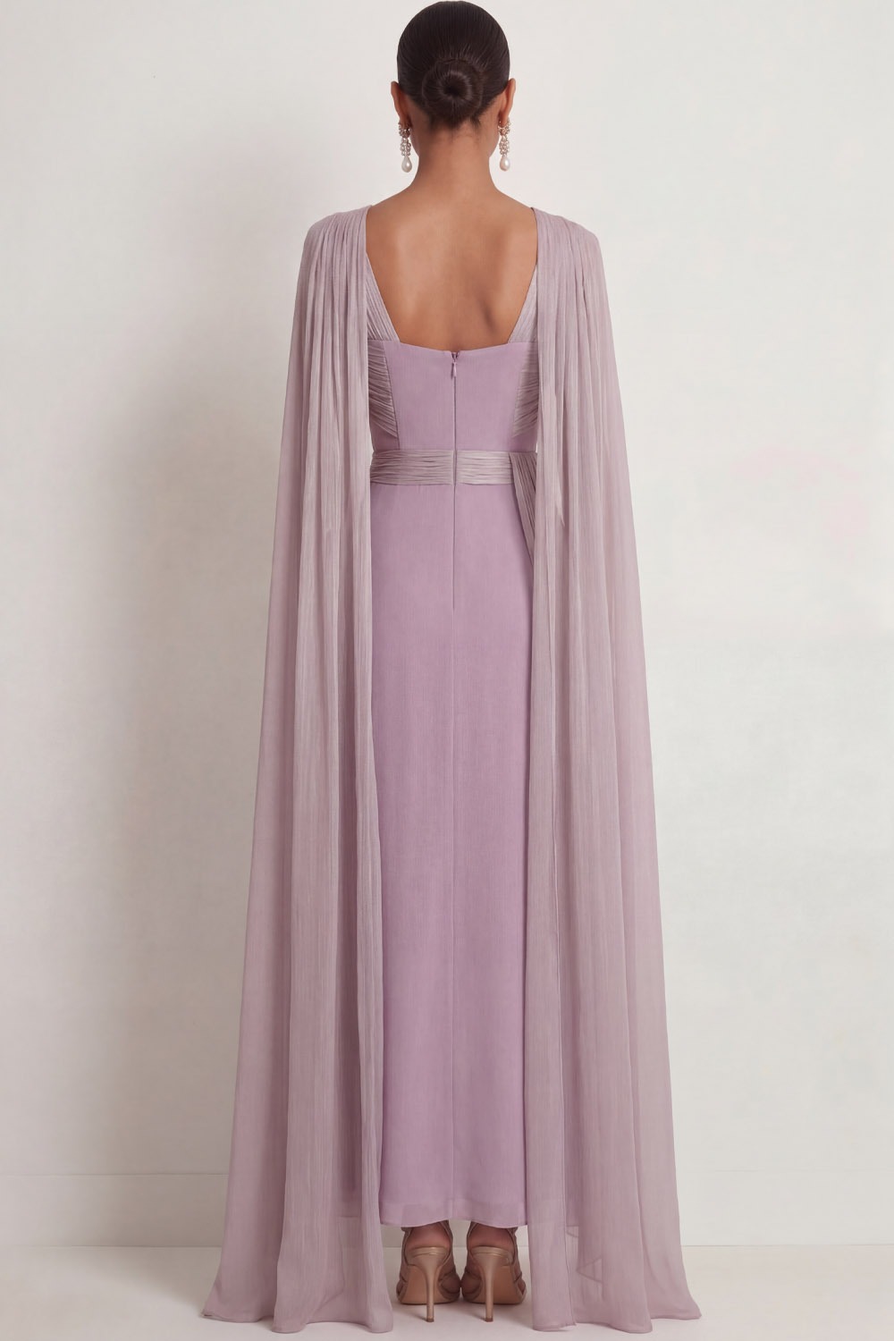 Lilac Formal Evening Dress Sleeveless Chiffon Maxi Dress with Cape