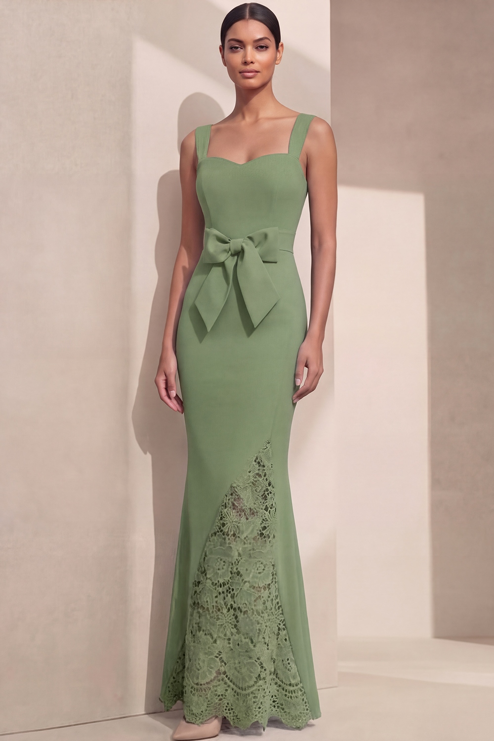 Navy Formal Evening Dress Mermaid Straps Maxi Dress with Bow