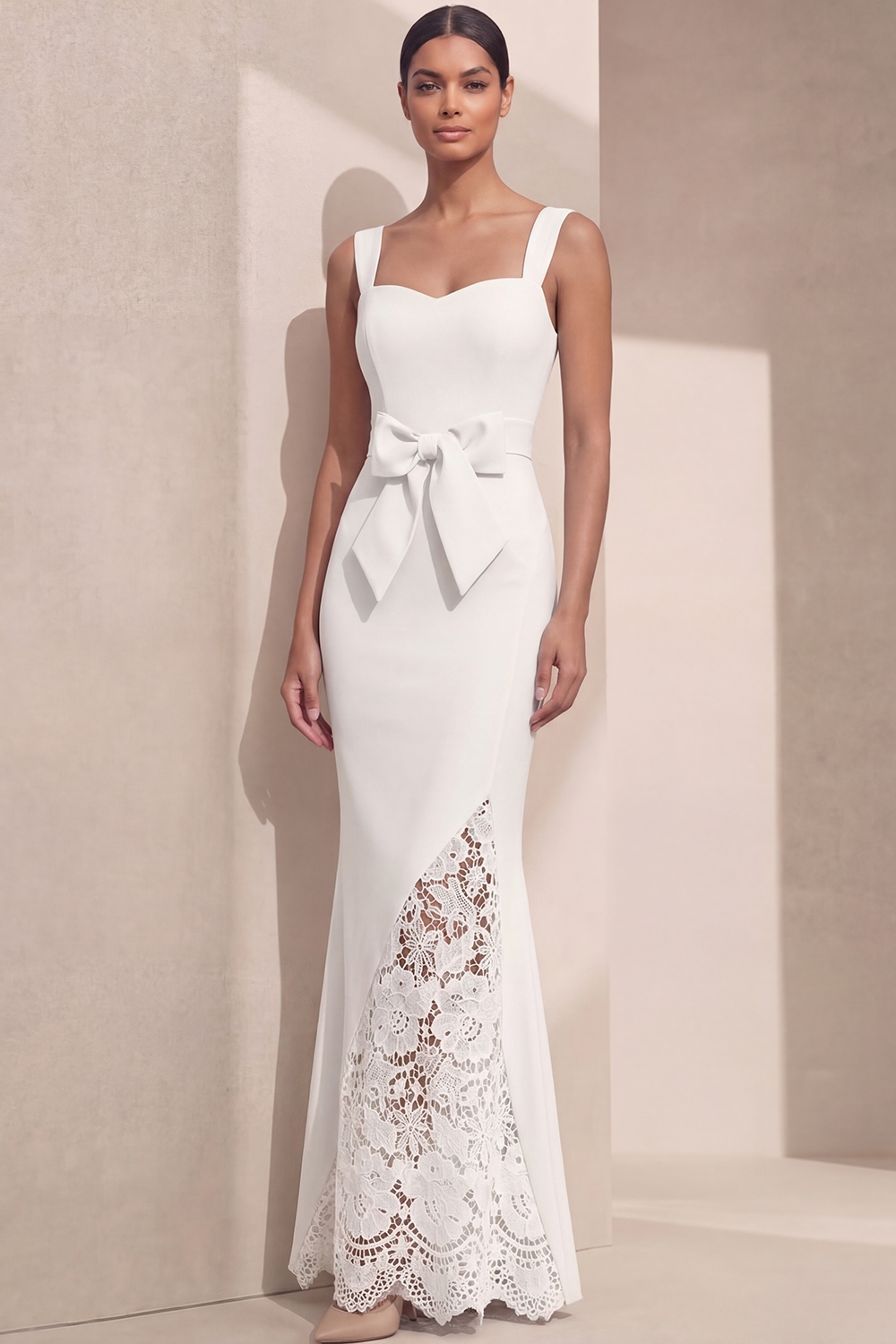 Navy Formal Evening Dress Mermaid Straps Maxi Dress with Bow