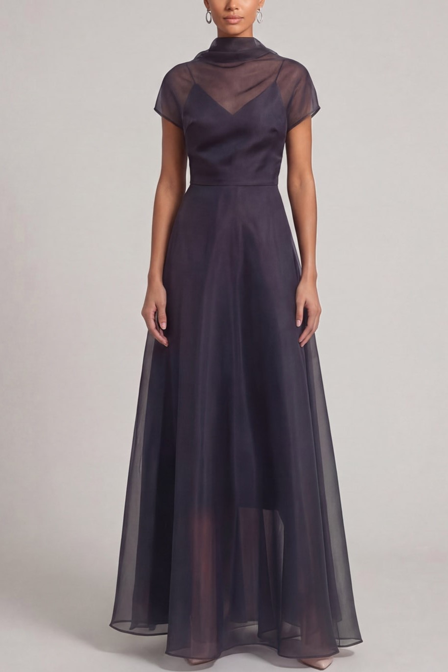 Black Evening Formal Dress A-Line High Neck Maxi Dress
