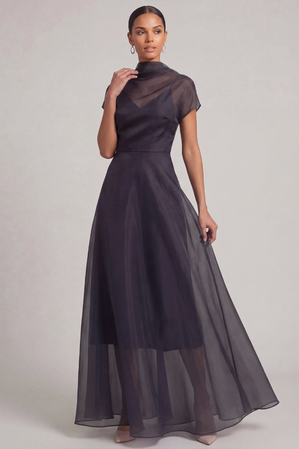 Black Evening Formal Dress A-Line High Neck Maxi Dress