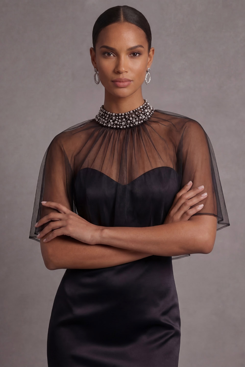 Black Formal Evening Dress Mermaid Sweetheart Maxi Dress with Cape