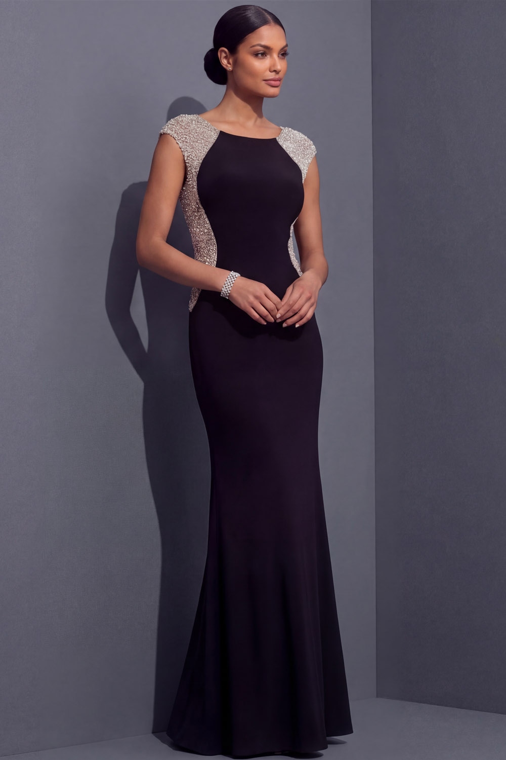 Black Formal Evening Dress Mermaid Crew Neck Sequin Maxi Dress