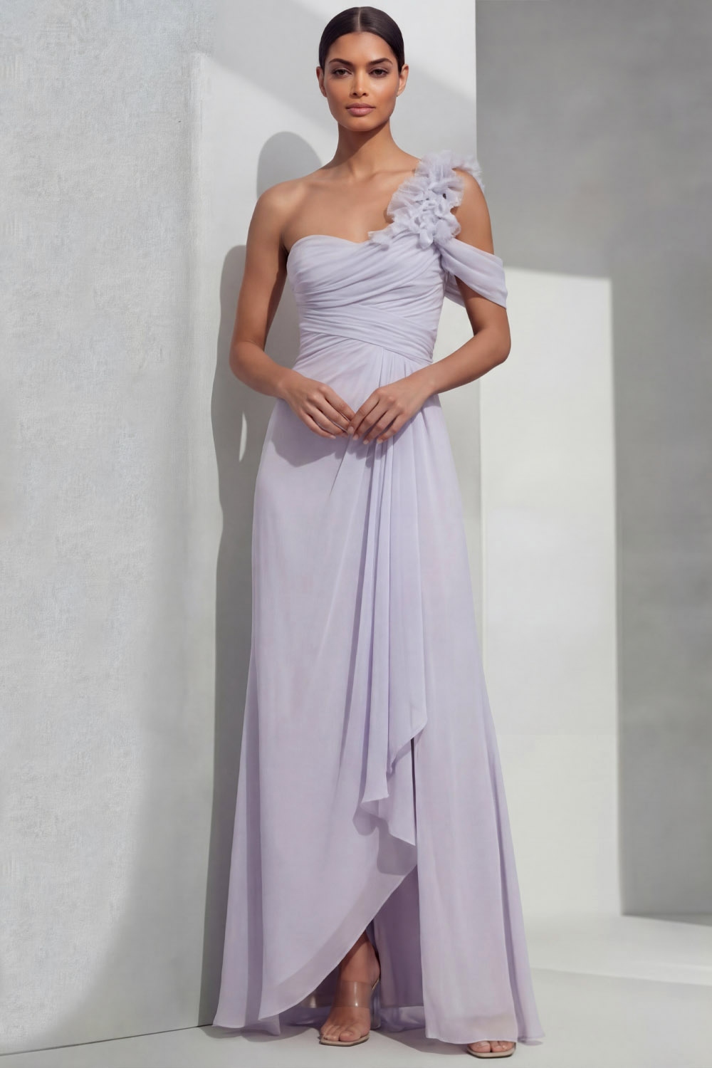 Lilac Formal Evening Dress A-Line One Shoulder Chiffon Maxi Dress