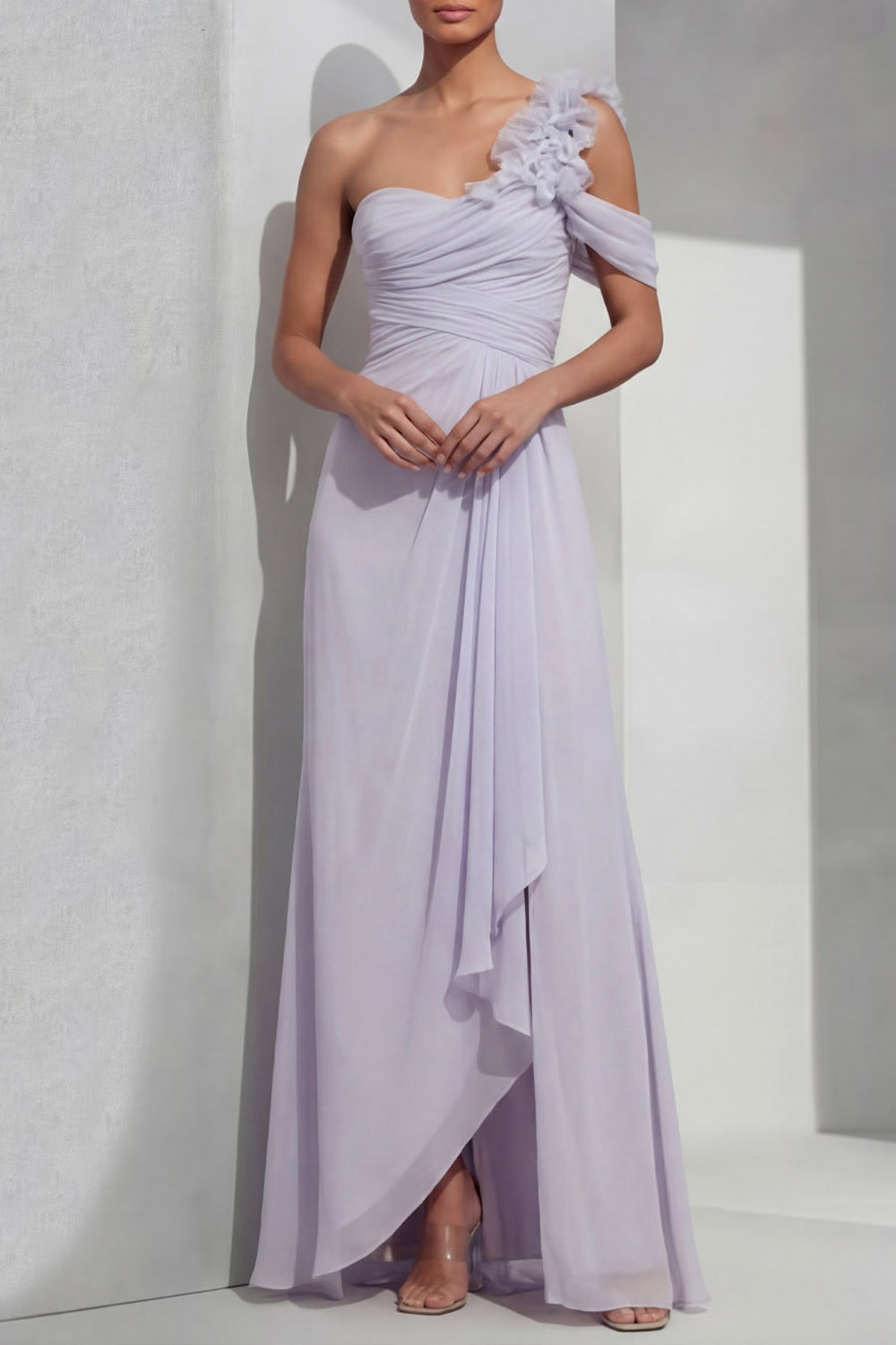 Lilac Formal Evening Dress A-Line One Shoulder Chiffon Maxi Dress