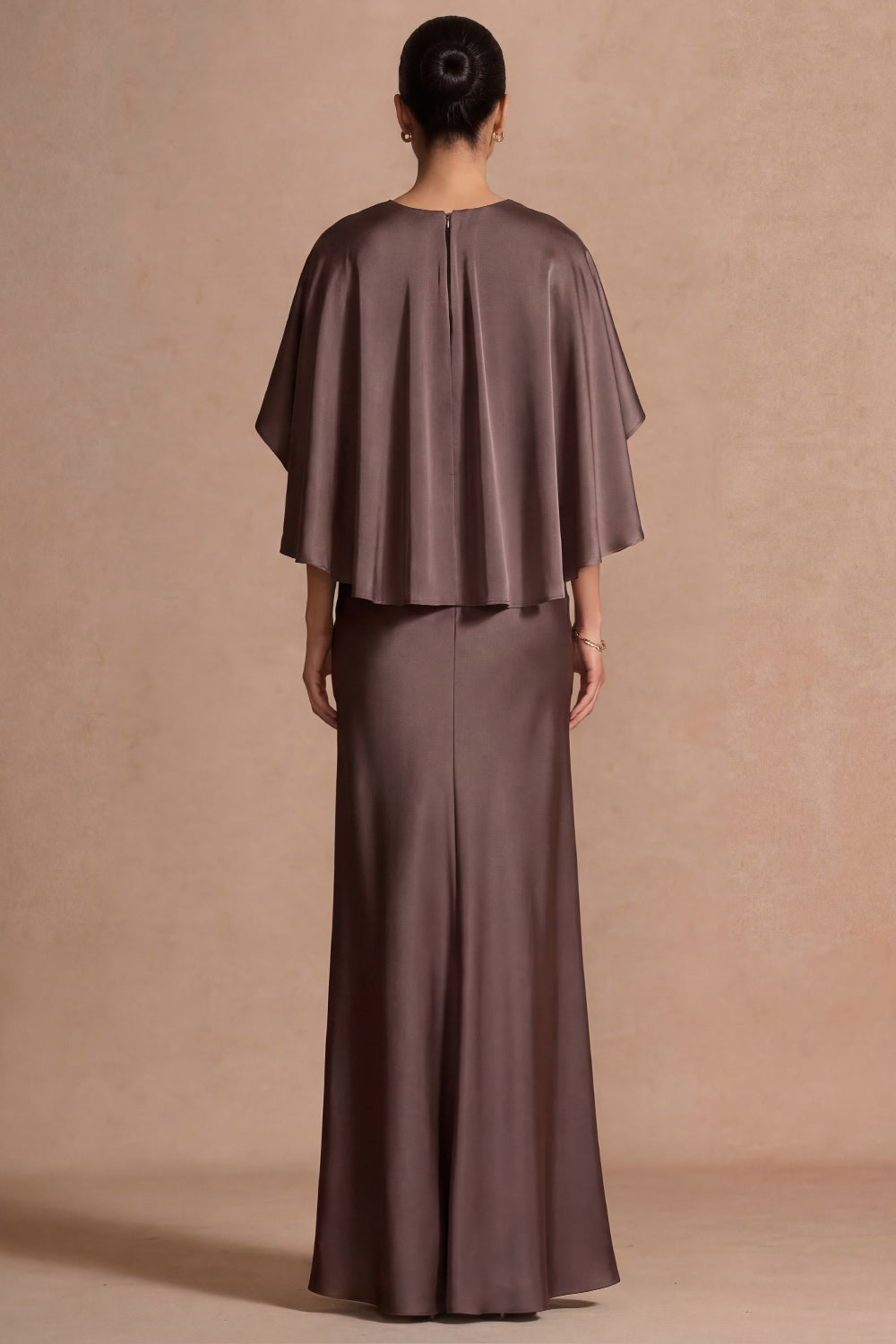 Chocolate Mermaid Satin Long Mother of the Bride Dress with Cape