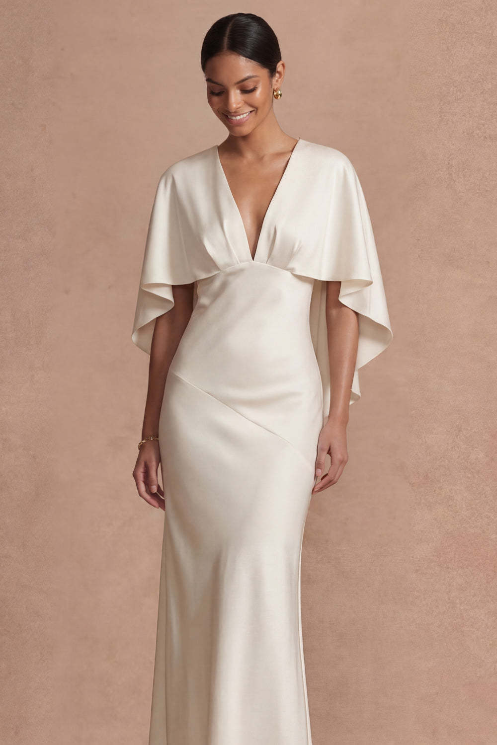 Chocolate Mermaid Satin Long Mother of the Bride Dress with Cape