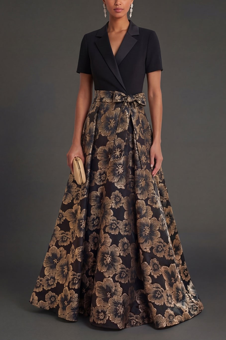 A Line Black Collar Neck Long Formal Dress