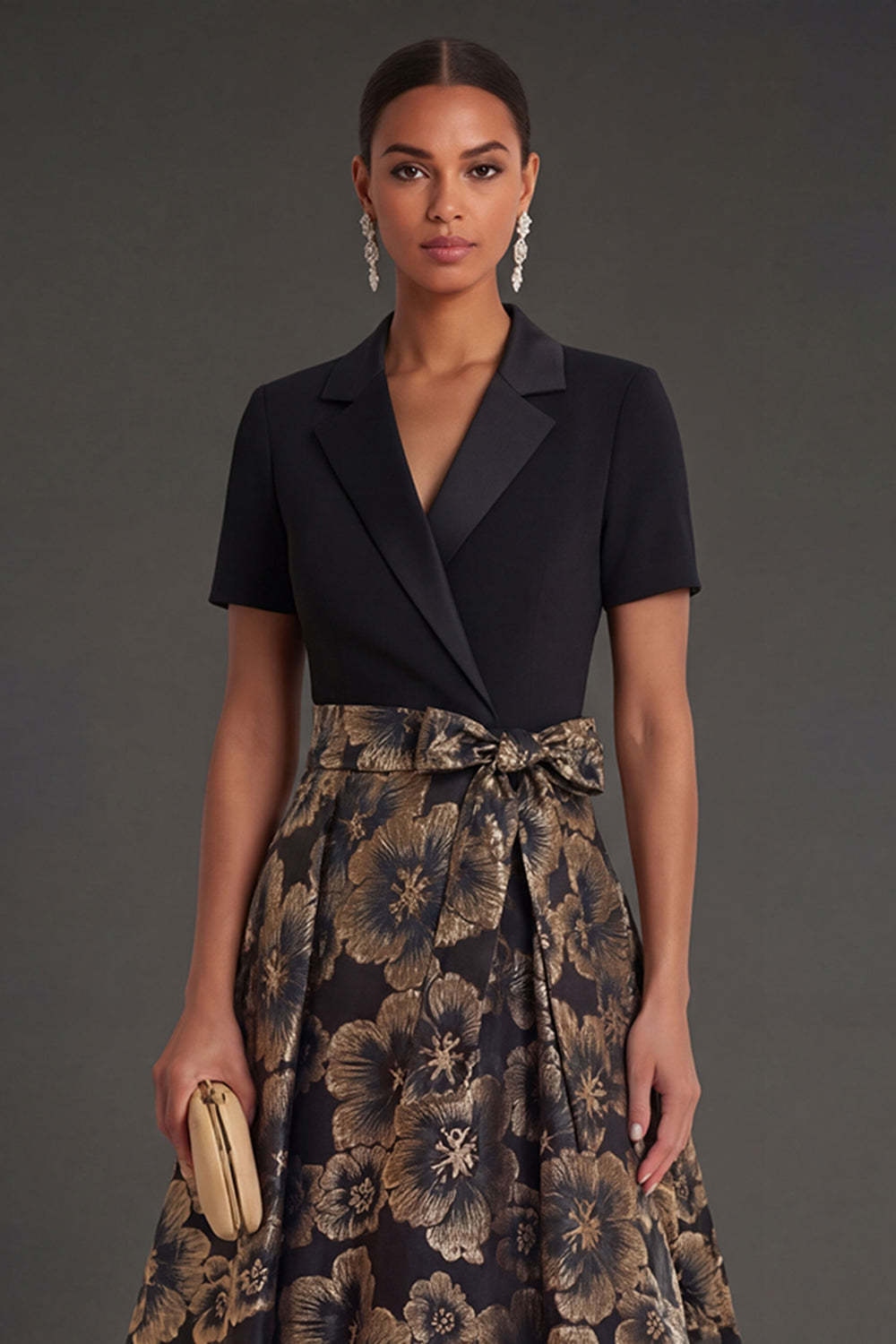 A Line Black Collar Neck Long Formal Dress