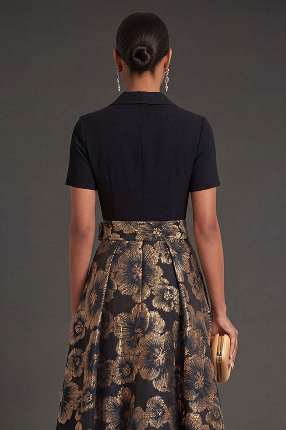 A Line Black Collar Neck Long Formal Dress