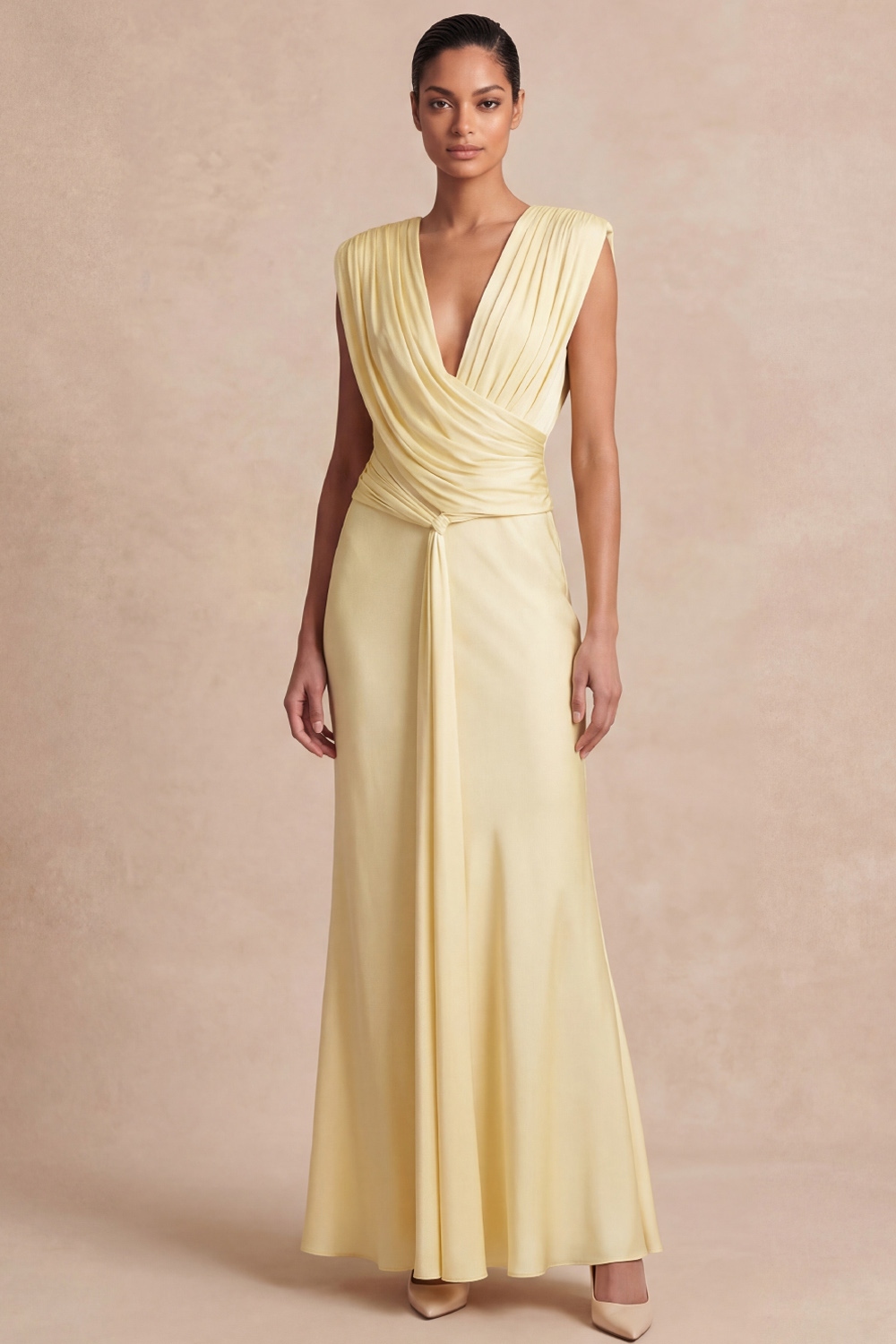 Mint Green Formal Evening Dress V-Neck Ruched Maxi Dress with Sash