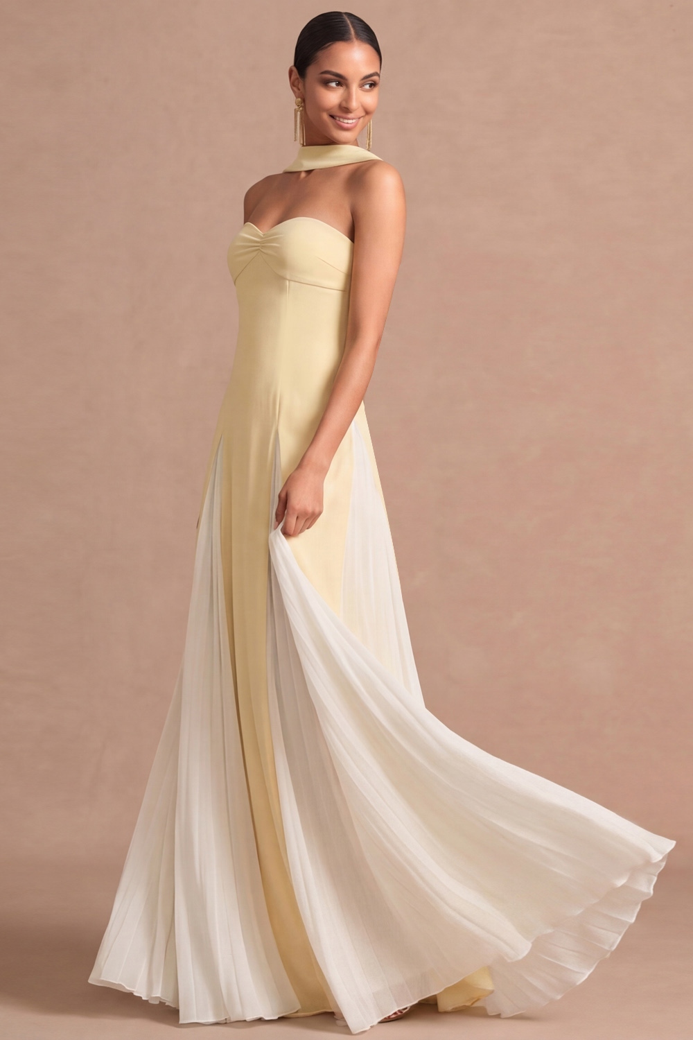 Light Yellow Formal Evening Dress A-Line Sweetheart Chiffon Maxi Dress