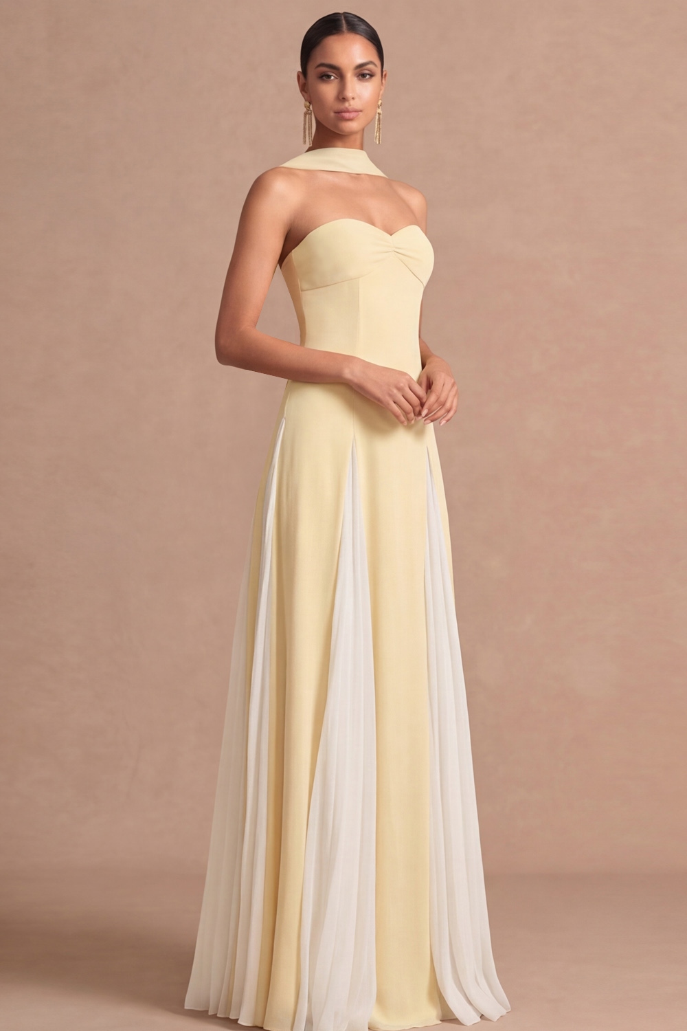 Light Yellow Formal Evening Dress A-Line Sweetheart Chiffon Maxi Dress