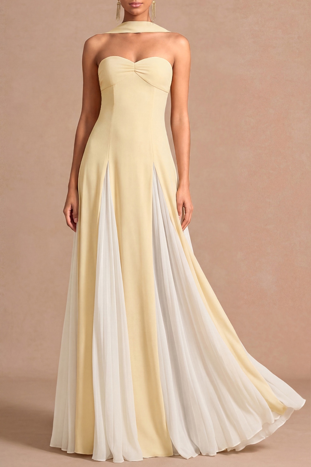Light Yellow Formal Evening Dress A-Line Sweetheart Chiffon Maxi Dress