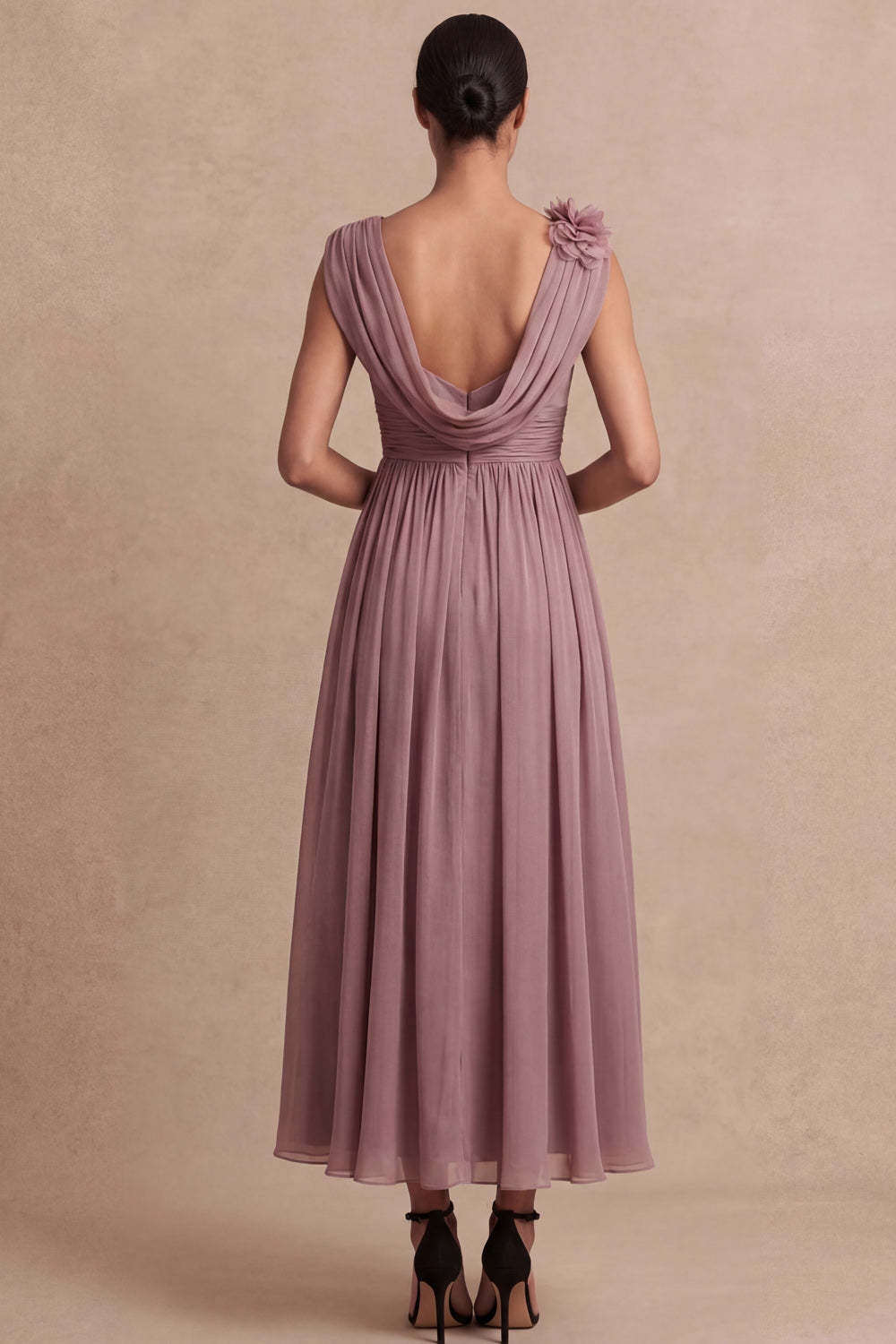 Vintage Rose Cowl Neck A Line Long Formal Dress with Flower