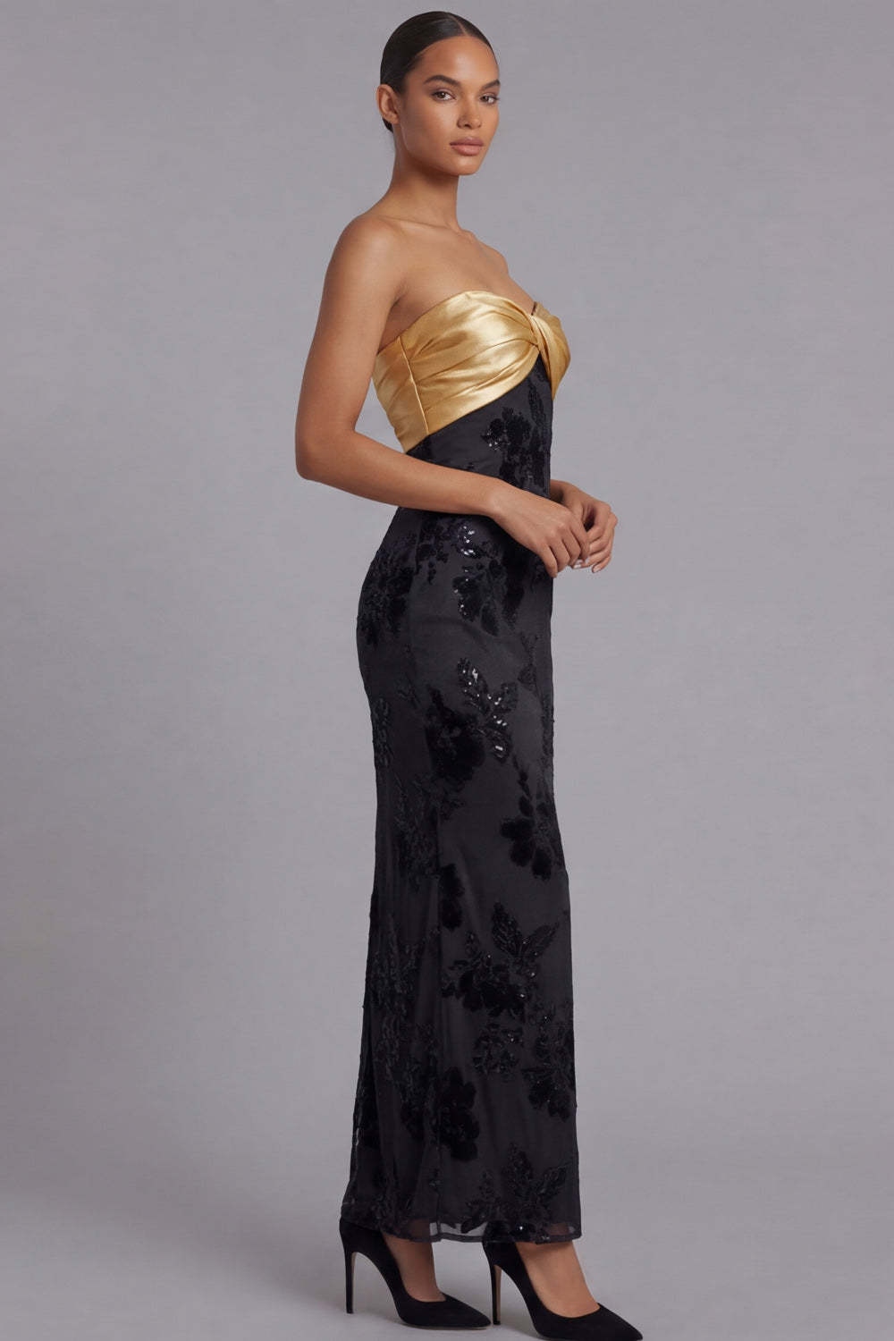 Golden Sweetheart Sheath Long Formal Dress with Sequins