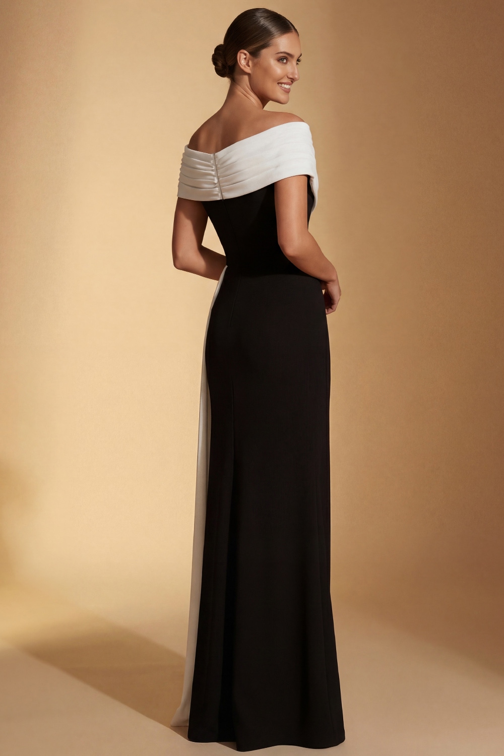 Black Evening Formal Dress Off the Shoulder Slit Maxi Dress with Side Cape
