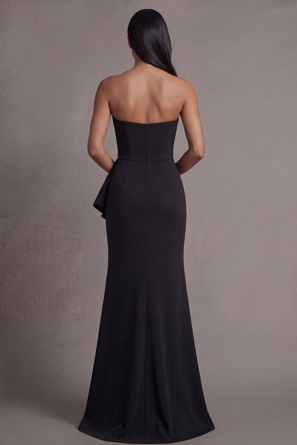 Black Formal Evening Dress Mermaid Strapless Ruffled Maxi Dress with Slit