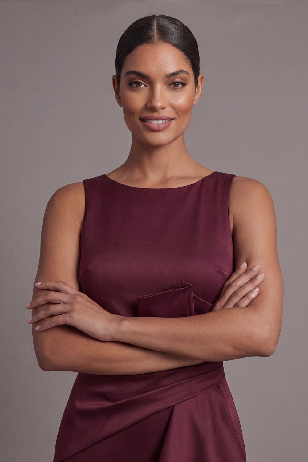 Burgundy Formal Dress Mermaid Crew Neck Ruffled Maxi Dress with Slit