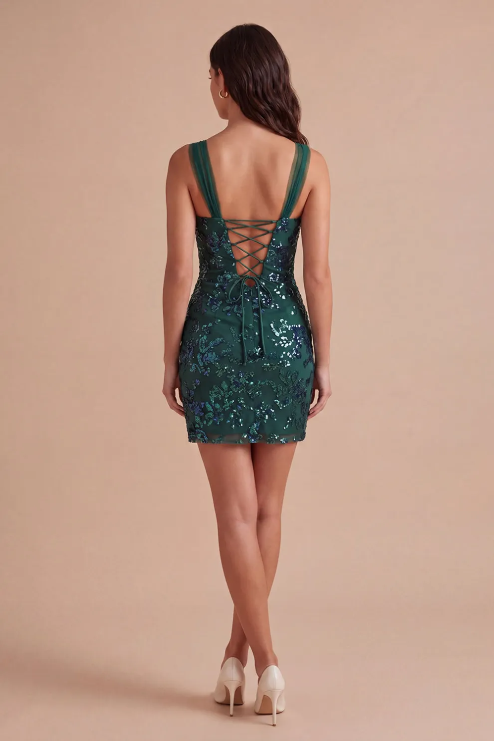 Sparkly Bodycon Dark Green Thick Straps Short Homecoming Dress