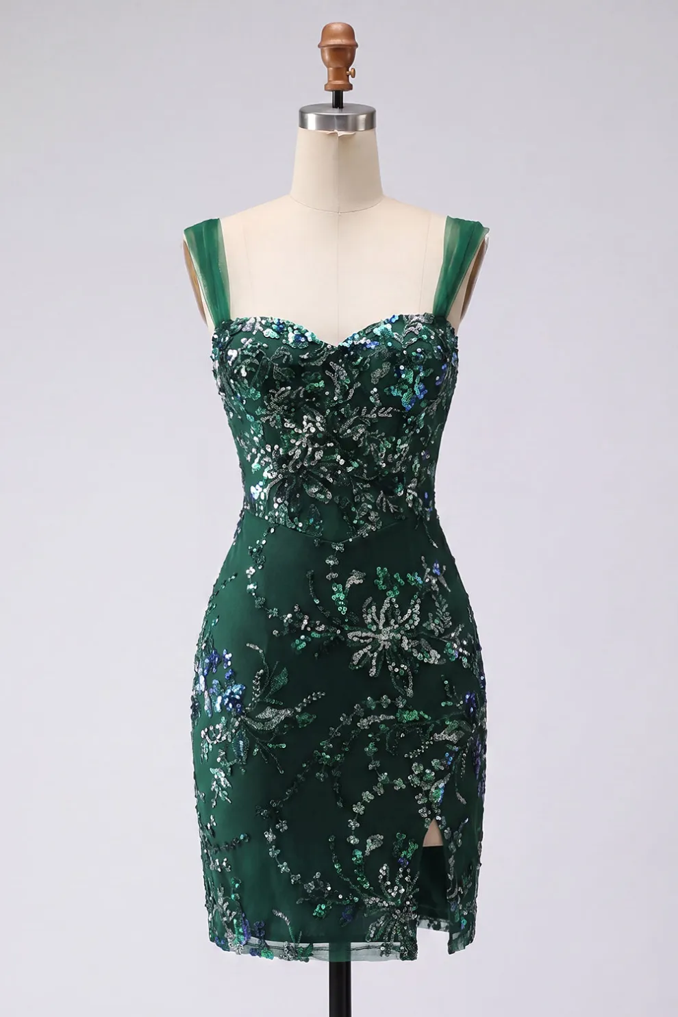 Sparkly Bodycon Dark Green Thick Straps Short Homecoming Dress