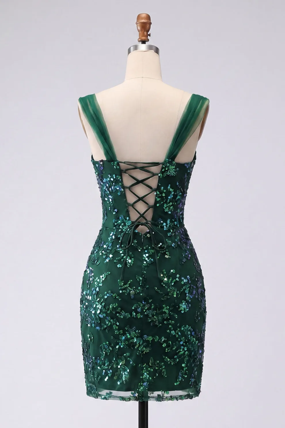 Sparkly Bodycon Dark Green Thick Straps Short Homecoming Dress