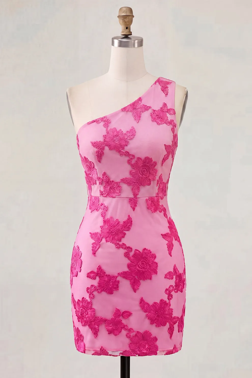 Yellow Floral Bodycon One Shoulder Short Homecoming Dress
