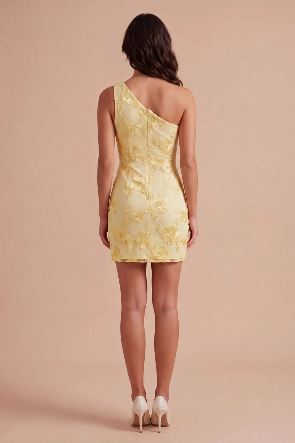 Yellow Floral Bodycon One Shoulder Short Homecoming Dress