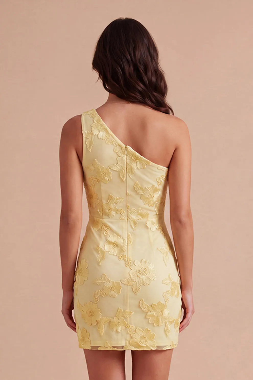 Yellow Floral Bodycon One Shoulder Short Homecoming Dress