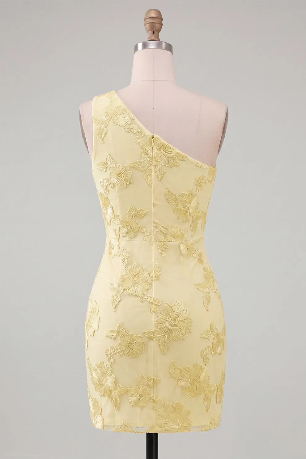 Yellow Floral Bodycon One Shoulder Short Homecoming Dress