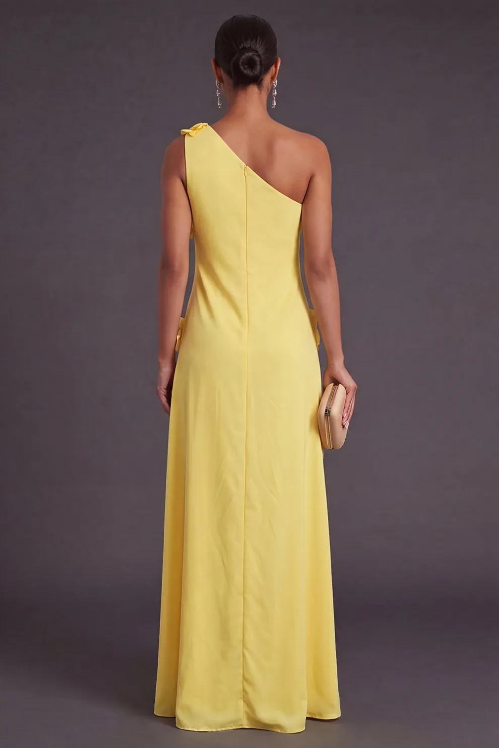 Yellow Floral One Shoulder Sheath Long Formal Dress